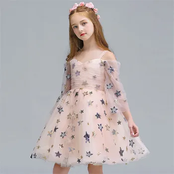 

Baby Kids Luxury Shoulderless Birthday Wedding Princess Ball Gown Dress Children Little Girls Host Piano Costume Tulle Dresses