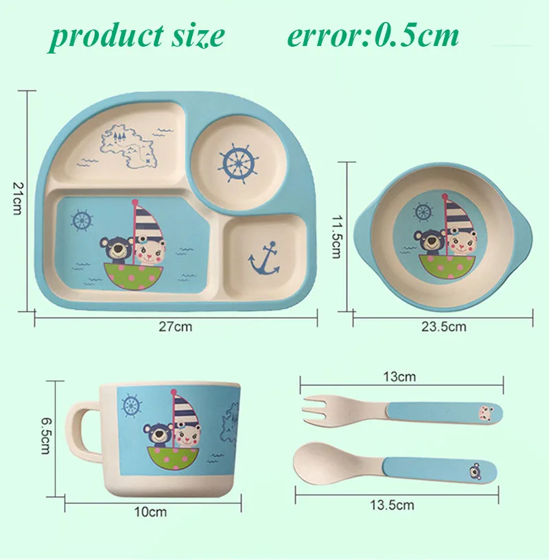 5 шт./компл. бамбуковое волокно посуды детские бамбуковые плиты комплект милый обеденная посуда для детей