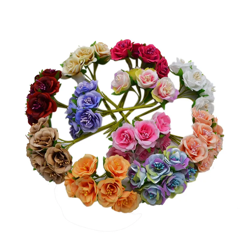 

6pcs Small Silk Stamen Flowers DIY Handmade Flower Bouquet Scrapbooking Wreath Gradient Stamen Fake Flower Gift Box Decorations