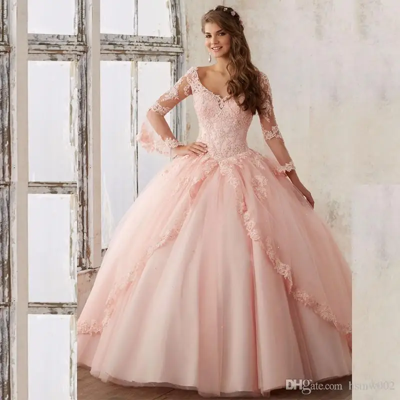 

Quinceanera Dresses 2019 Pink Real V neck vestido de 15 rosa Customized mint color dresses