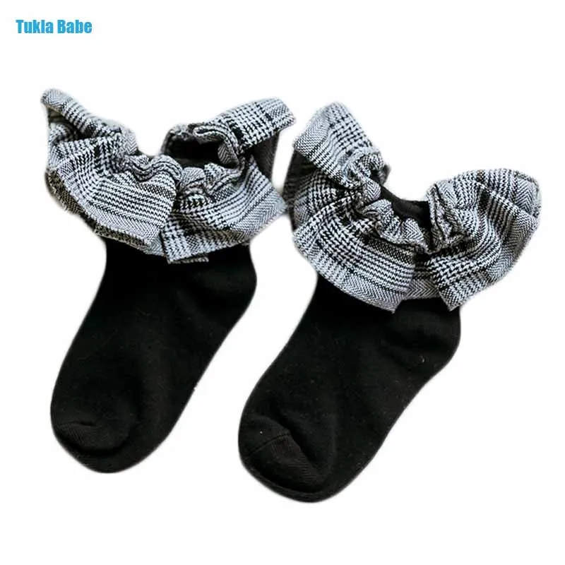 

Autumn and winter children socks lovely fashion new combed cotton plaid lace princess sweet baby kids socks