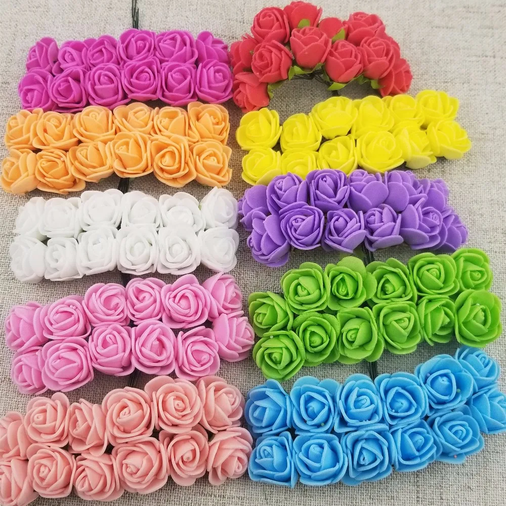 12pcs/lot Simulation Mini Rose Artificial Flower Foam Flower Diy Flower
