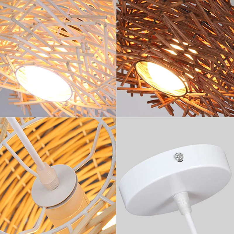 Modern Bamboo Pendant Lamp Wooden Droplight LED Pendant Lamp Work Hand Knitted With Wood for Living Room Lighting Fixtures Art