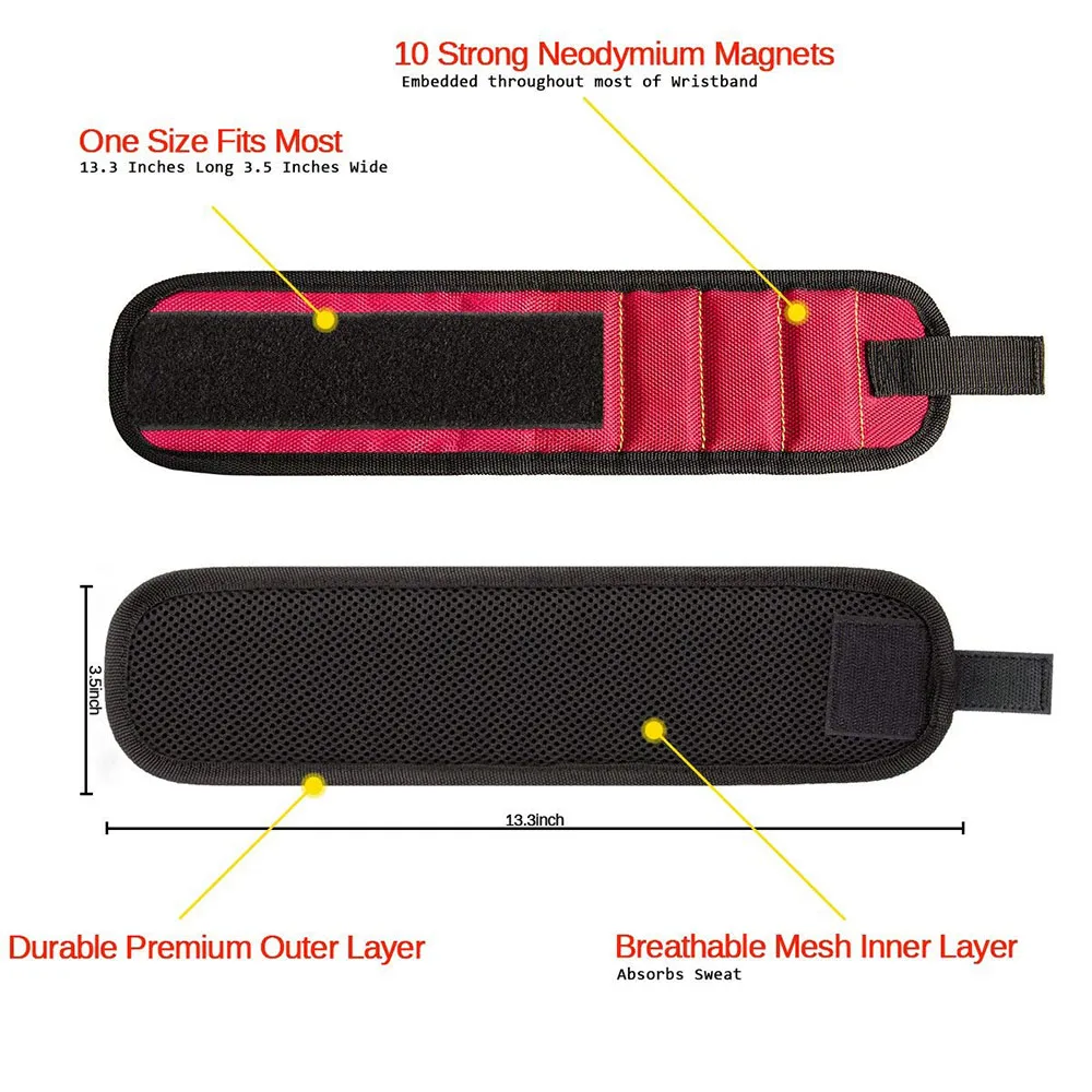 Magnetic Wristband 3 Rows Strong Magnets Adjustable Magnetic Wrist Band For Holding Screws,Nails,Drill Bits And Small Tools tool tote bag
