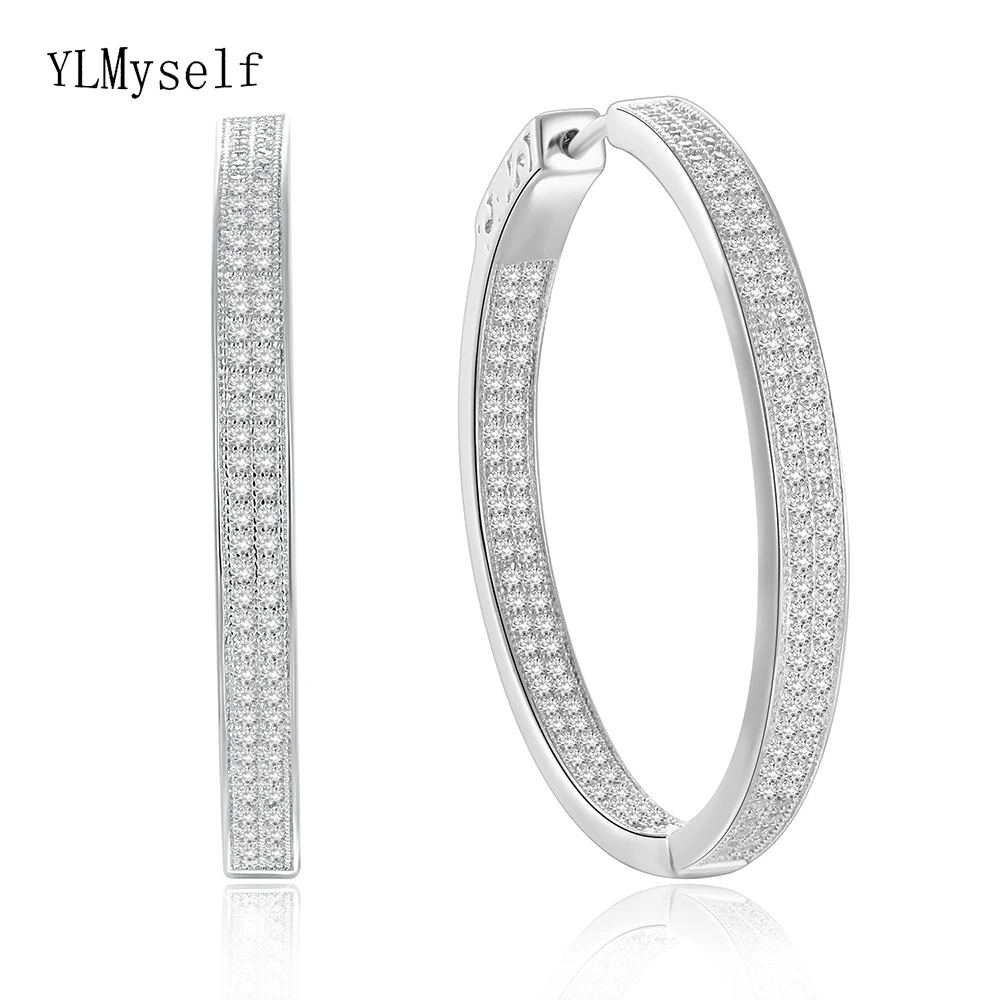 

3.5 CM diameter of 925 sterling silver hoop earrings Attractive jewelry Micro Pave CZ Stones Round Silver earring for women