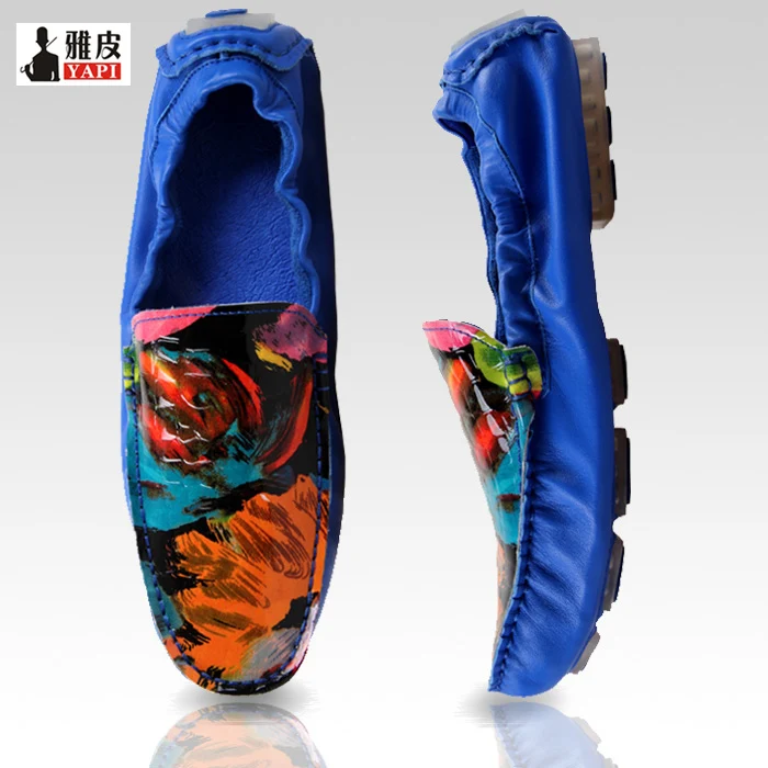 Clearance Sale !! Size 8 Genuine Leather Comfort Graffiti Loafer fashion Men Loafer Driving Car Shoes Slip On Boat Shoes Soft