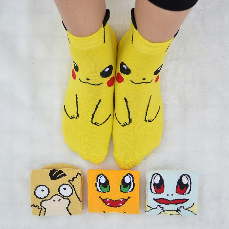 4 пар/уп. милые женские короткие носки с аниме-героями мультфильмов женские короткие носки с покемонами пикачу/белка/псидак/чармандер с подарочной коробкой