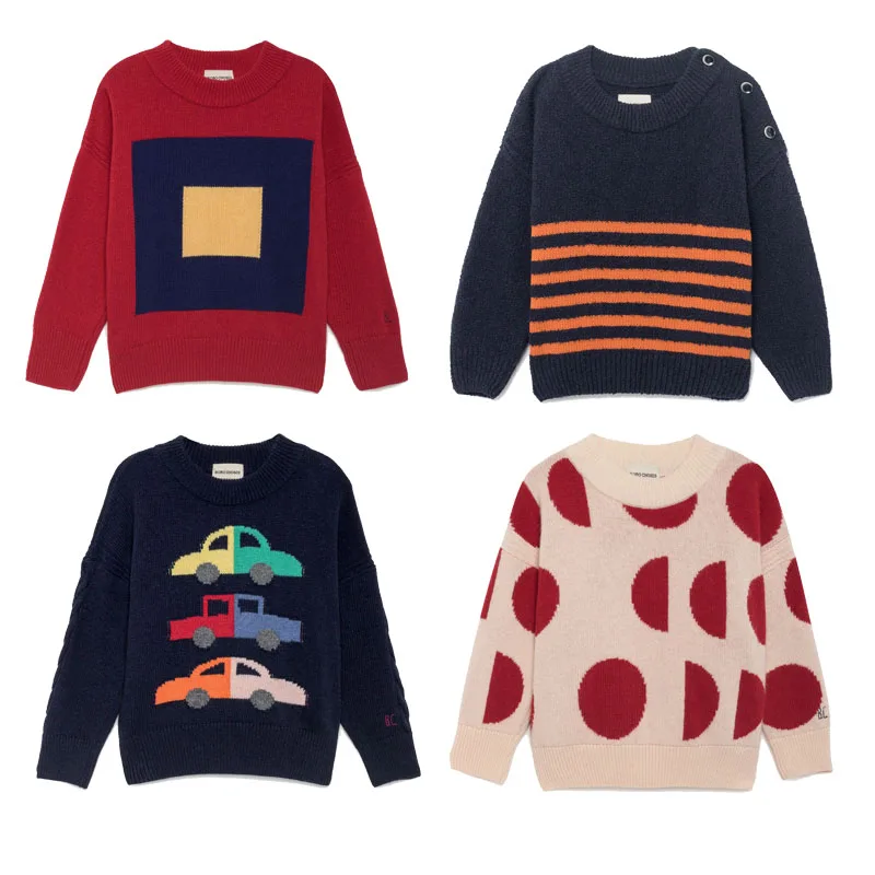 

Kids Knitted Sweater Bobo Choses 2018 Baby Boys Girls Knitwear Long Sleeve Tops Merino Squares Cars Moons Jumper Clothes
