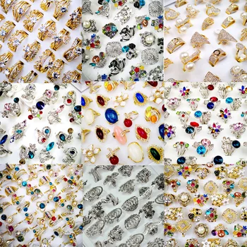 

20Pcs /Lot Women Rings Lots Fashion Flower AAA Zircon Mixed Style Jewelry Wholesale Accessories Bulks Packs Multiple Styles 2