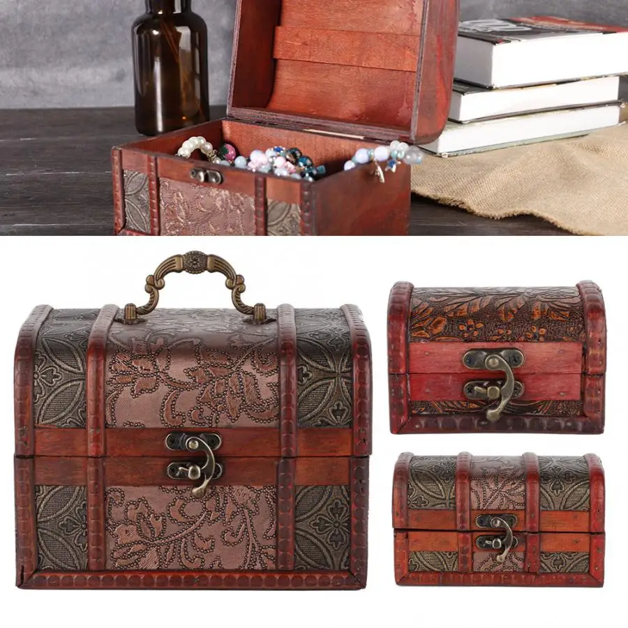 

Vintage Small Treasure Chest Wooden Jewelry Lock Box Storage Gift Case High Quality Antique Jewelry Organize Holder b