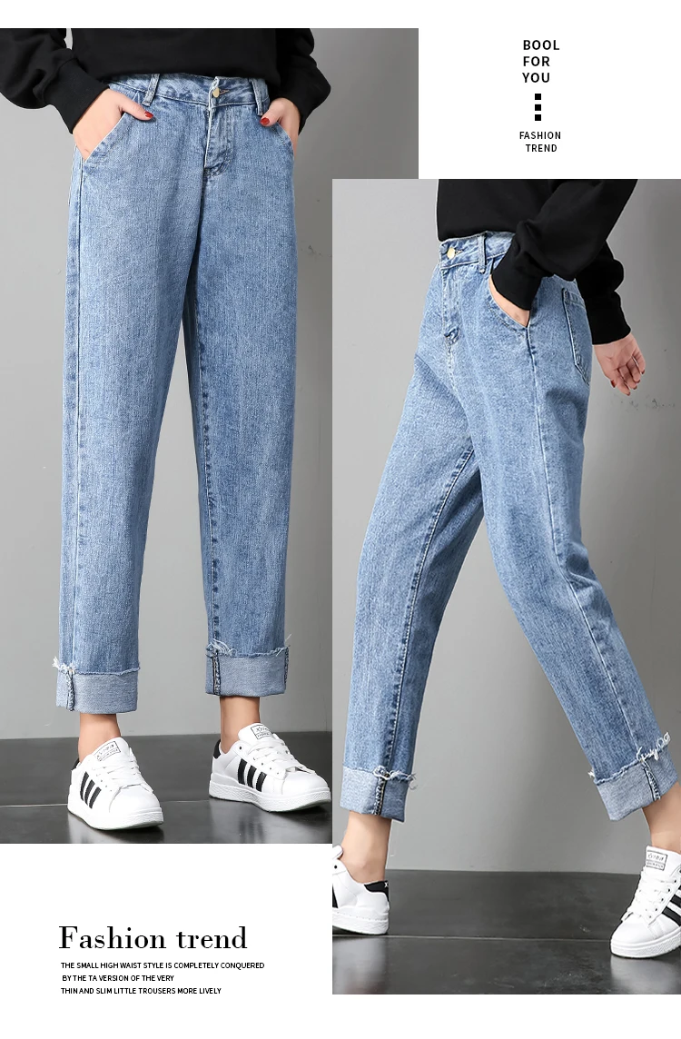 Vintage Ladies Boyfriend Jeans for Women High Waisted Jeans Blue Casual Pencil Trousers Korean Streetwear Denim Pants XL