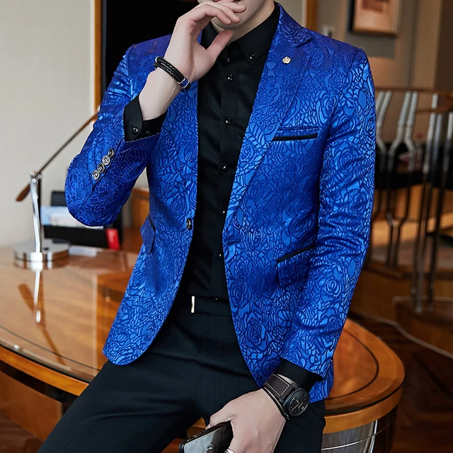 Royal Blue Blazers Mens Flowers Blazers Mens Wedding Blazers For Mens Stage Wear Club Outfits