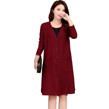 

New 2019 Autumn Winter Women Long Loose Knitted Cardigan Coat For Women Green Plus Size 4XL 5XL Pull Femme Oversized Cardigans