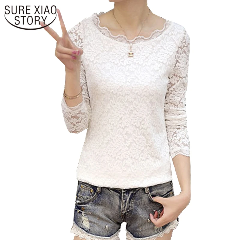 

2017 new women clothing lace shirt autumn fashion long sleeve blouses office lady style solid O-neck slim female blouses D240 30