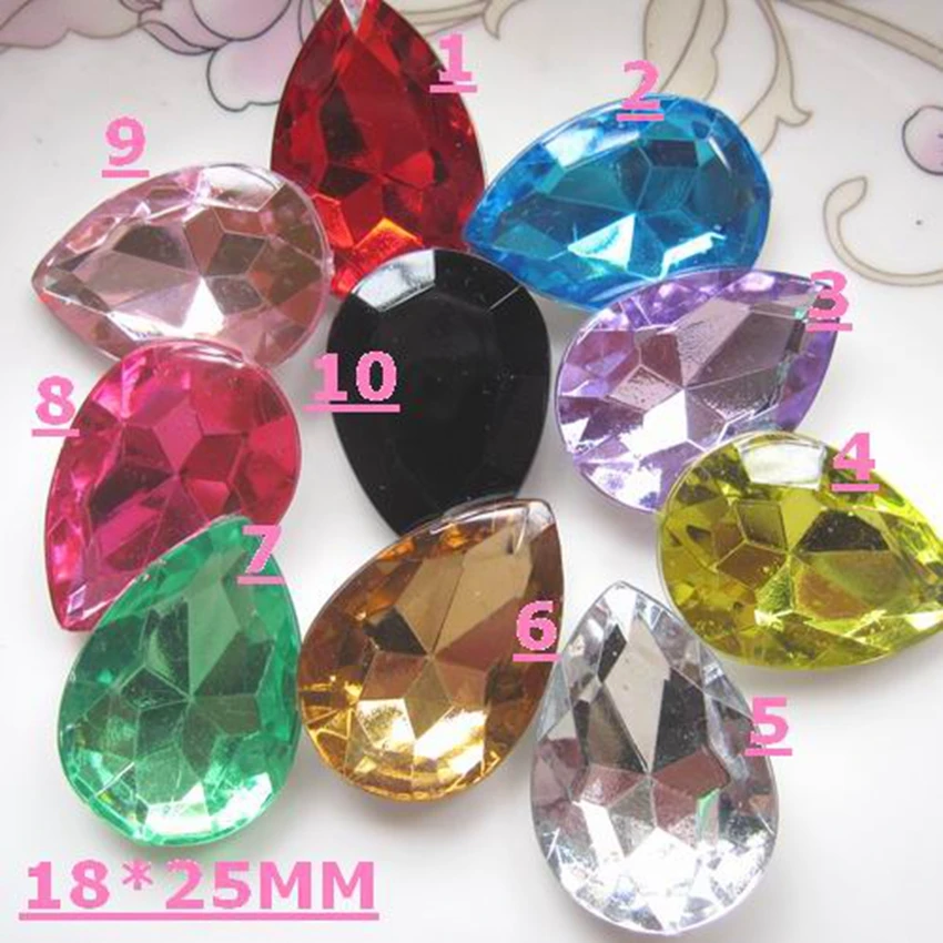 

50pcs Mixed Colors Acrylic do not flat back teardrop shape Rhinestone Gems 18*25mm (S009)