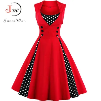 S-4XL Women Robe Retro Vintage Dress 50s 60s Rockabilly Dot Swing Pin Up Summer Party Dresses Elegant Tunic Vestidos Casual 1