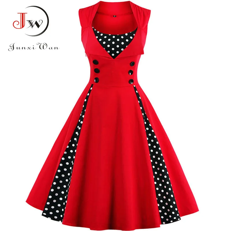 S-4XL Women Robe Retro Vintage Dress 50s 60s Rockabilly Dot Swing Pin Up Summer Party Dresses Elegant Tunic Vestidos Casual