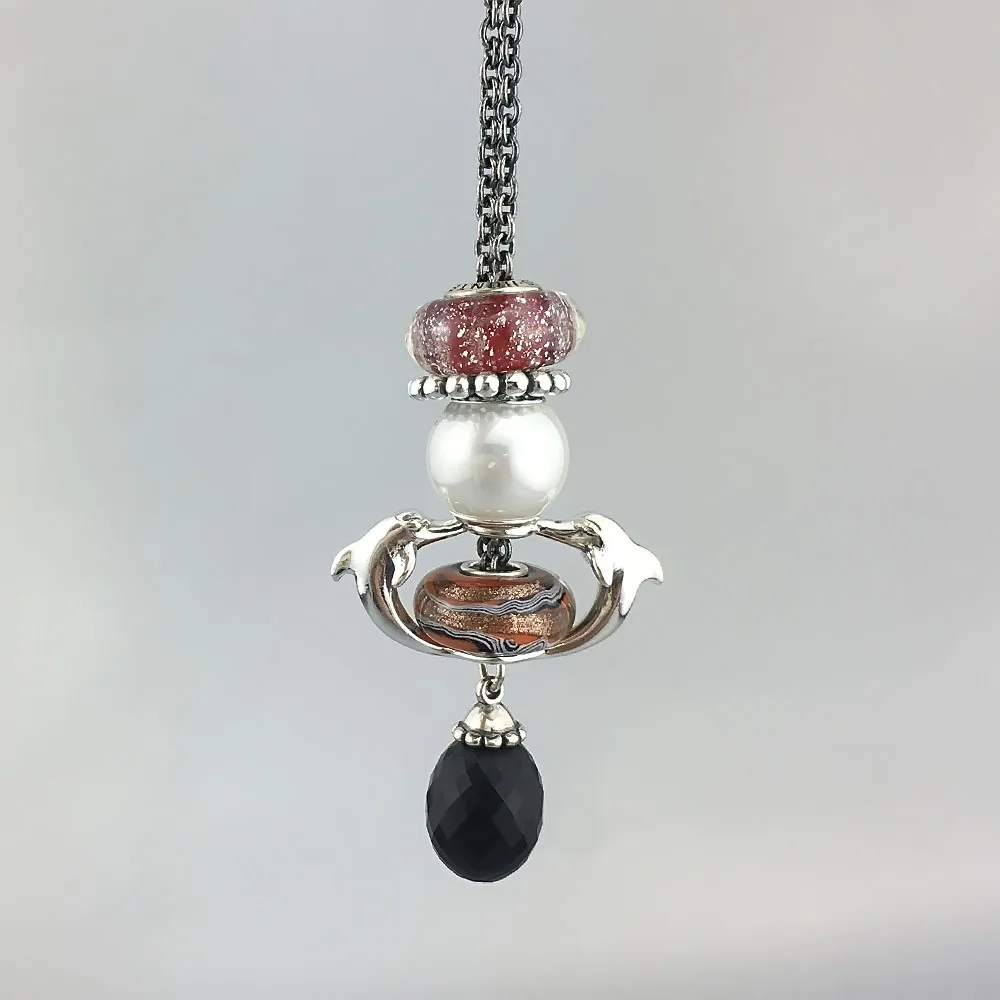 Black Agate Pendant Necklace Of Onyx Stones Fit Troll European Charms 925 Sterling Silver Beads DIY Jewelry Gift For Woman (6)