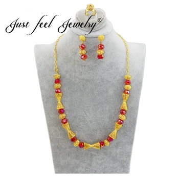 

JUST FEEL Fashion Gold Color Crystal Jewelry Set New India Costume Accessory African Women Long Boho Necklace/Ring/Earrings Sets