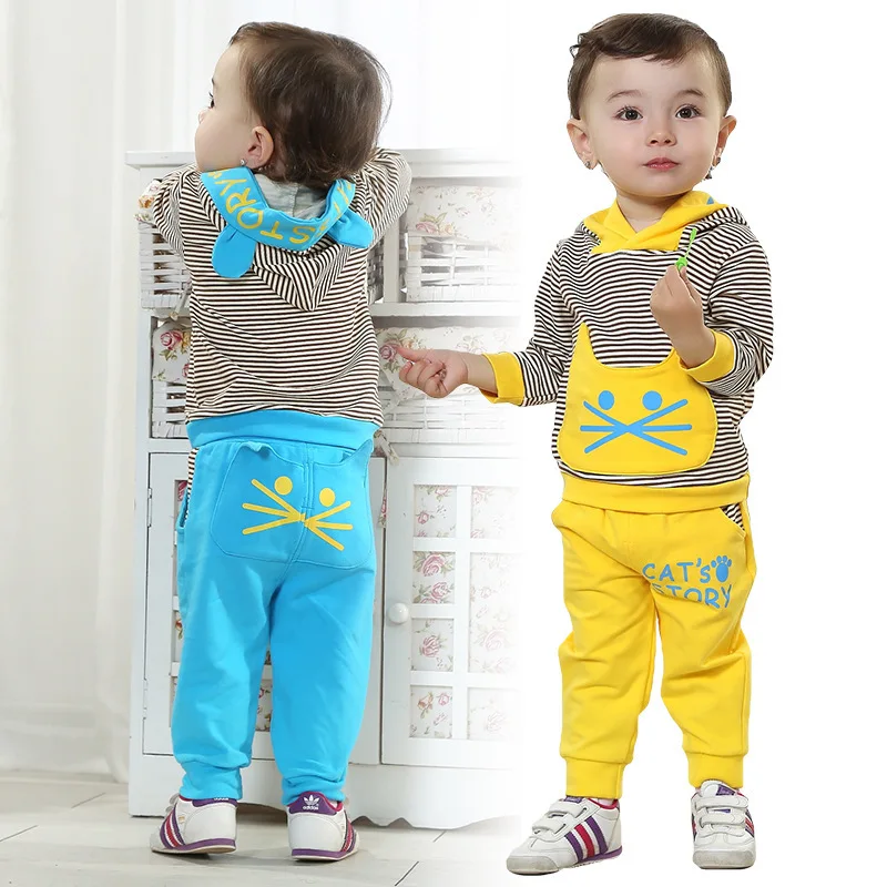 Anlencool/ ; Корейская версия новой весенней детской одежды в полоску с изображением кота; комплект одежды для малышей; одежда для малышей; Новинка