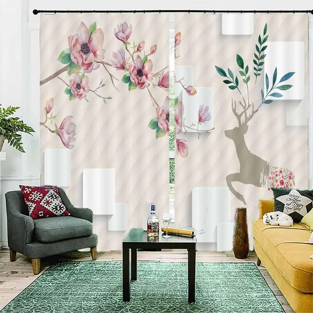 

Flowers elk 3D Window Curtains Living Room bedroom Drapes Rideaux factory Customized size shower Shading cloth
