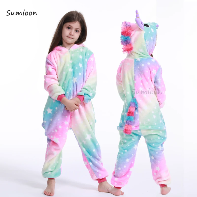 Kigurumi Onesie/Детские пижамы, пижамы с единорогом для мальчиков и девочек, зимние пижамы с животными, детская одежда для сна, Комбинезоны для подростков 4, 6, 8, 10 лет