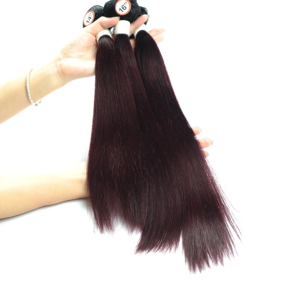 Pinshair 1B 99J Hair Brazilian Straight Ombre Bundles With Closure Burgundy Red Wine 100% Human Hair Weave Non Remy Pre-Colored (26)