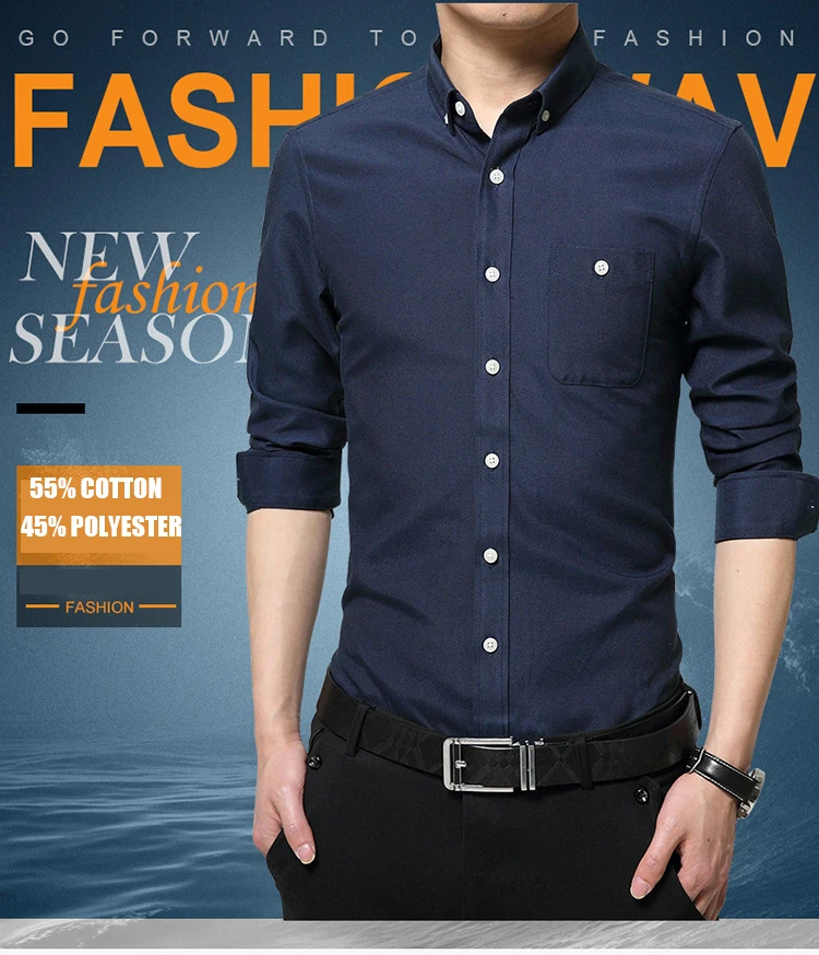 Новый 2019 для мужчин рубашка Slim Fit мода с длинным рукавом Повседневные рубашки для работы платье рубашки карманом высокое качество Camisas