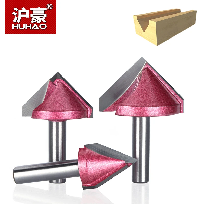  HUHAO 1pc Shank 8mm V Type Slotting Cutter Router Bits For Wood Tungsten 3D Woodworking Trimming Cu