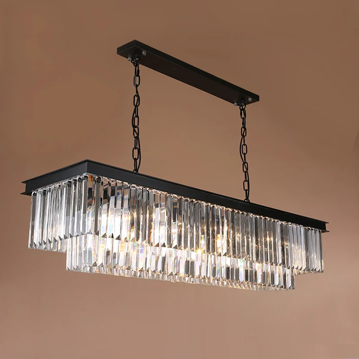 

Best Price American Country Crystal Chandelier Dining Room Creative Rectangular Crystal Pendant Lamp LED Lighting RH Chandelier