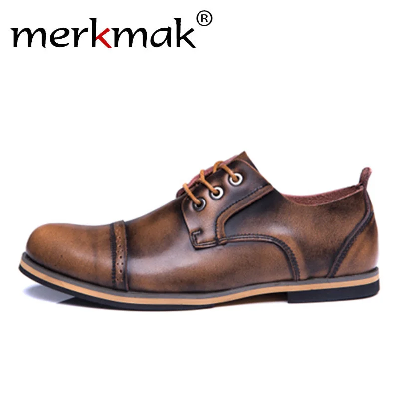 

Merkmak Men Genuine Leather Shoes Formal Business Men Oxfords Dress Shoes Vintage Retro British Brogue Shoes Mens Casual Shoes