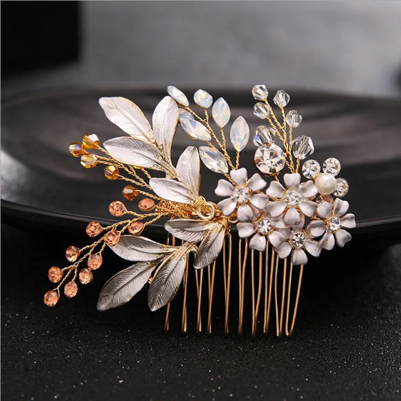 

Rose Gold bridal Hair combs rhinestone flowers wedding jewelry bridal wedding combs crystal bride headdress wedding accessories