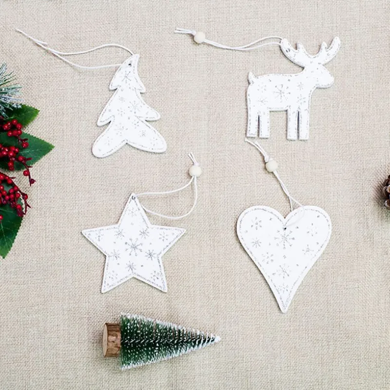 

eTya White Wooden Craft Christmas Tree Ornament Decorations Elk Tree Star Hanging Pendant Christmas Decor for Home Xmas Party