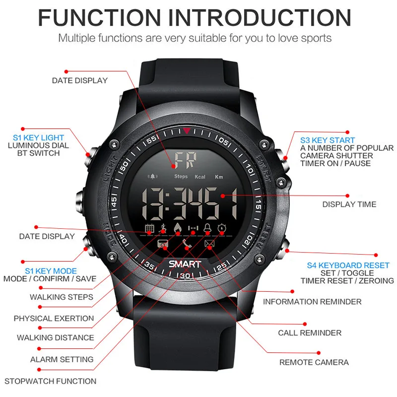 BANGWEI Sports Smart Watch Men Multifunction Digital Clock Bluetooth Pedometer IP68 Waterproof Smart Electronic Watch Relogios