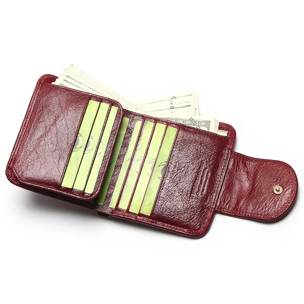 Beste Tauren Vrouwen Wijn Rood Portefeuilles 100% Echt Lederen Portemonnees Olie Koe Lederen Hasp Korte Retro Designer Kleine Voor Dames Vrouwelijke