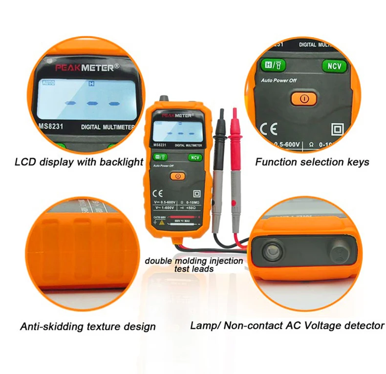 Цифровой мультиметр PEAKMETER PM8231 умные мультиметры Бесконтактный Мини Авто DC AC Сопротивление напряжения NCV тестер