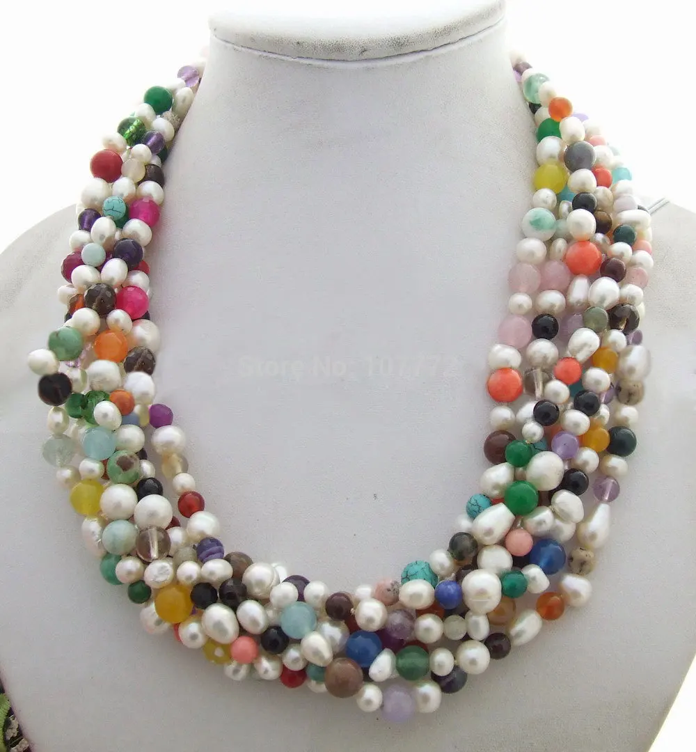 

7 strands Multi Shape Pearl&stone Necklace