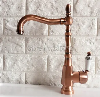 

Antique Red Copper Kitchen Sink Faucet Washbasin Faucets Ceramic Lever Cold & Hot Water Mixer Bathroom Taps Deck Mounted lnf418