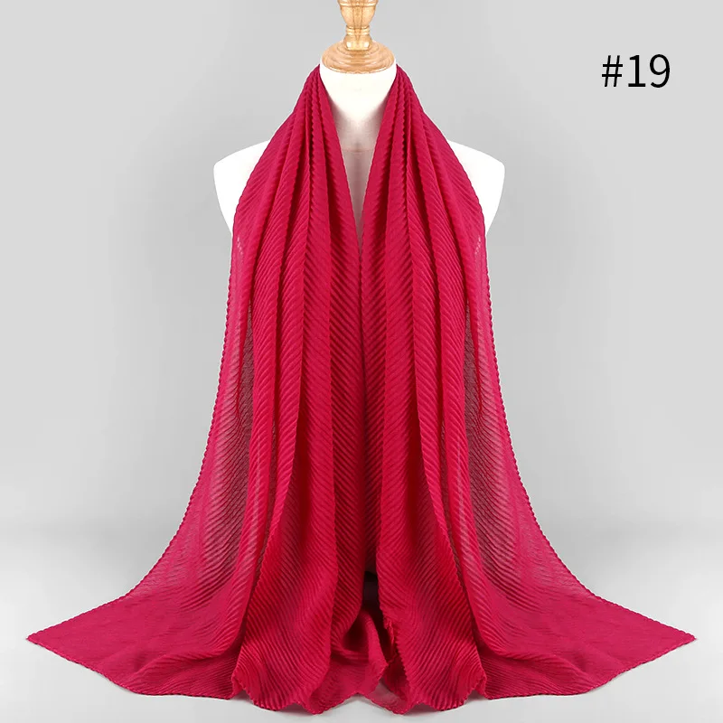 Women Pleated Cotton Hijabs Scarf Plain Wrinkle Crinkle Crimp Shawl Wraps Stole Muffler Muslim Hijab Headscarf 22Color 180x80cm - Цвет: 19 purple red