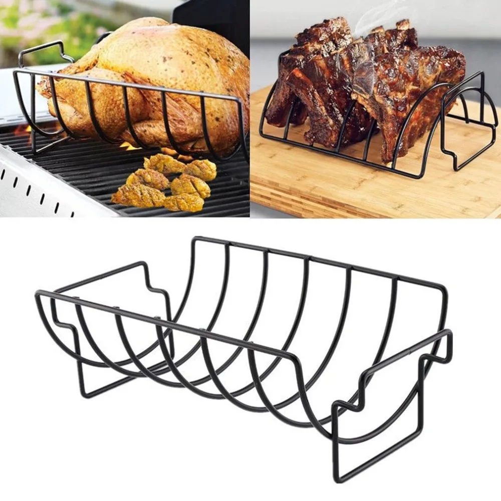 Home Restaurant Rib Rack Stand Non Stick Outdoor Grilling BBQ Chicken Beef Lamb Chop Ribs Stand