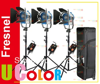 

1KW 1000W x 3 Fresnel Tungsten w/ Dimmer Spotlight Lighting Kit Video Continuous Light Carry Case