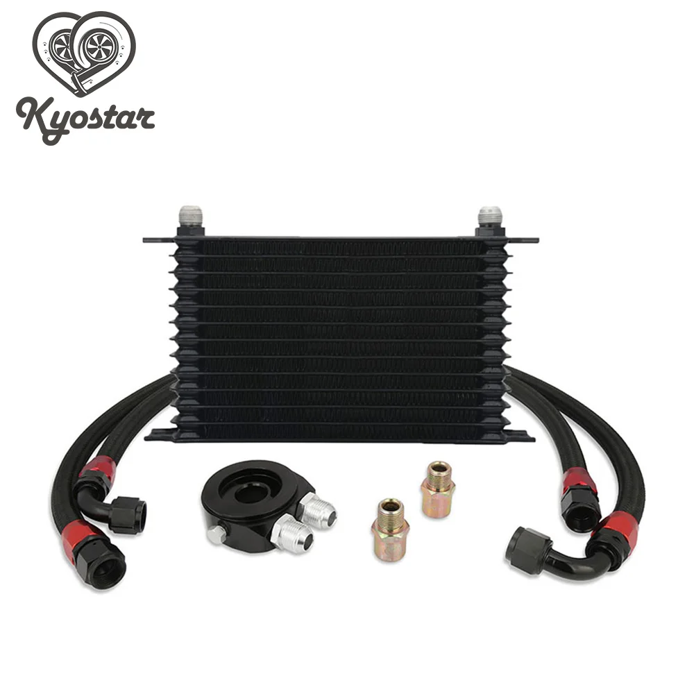 

13 Row 10AN Oil Cooler Radiator Egine Trust Type Aluminum Oil Cooler Kit Nylon Stainless Steel Braided Hose For Universal Car