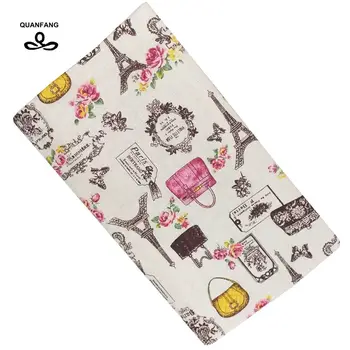 

QUANFANG 2017 Tower Printed Cotton Linen Fabric For DIY Quilting & Sewing Sofa Table Cloth Curtain Bag Cushion Material 50x145cm
