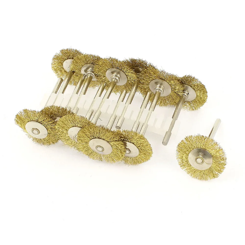 12 Pcs 1_8inch Shank 25mm Wheel Brass Bristle Brush for Rotary Toolin