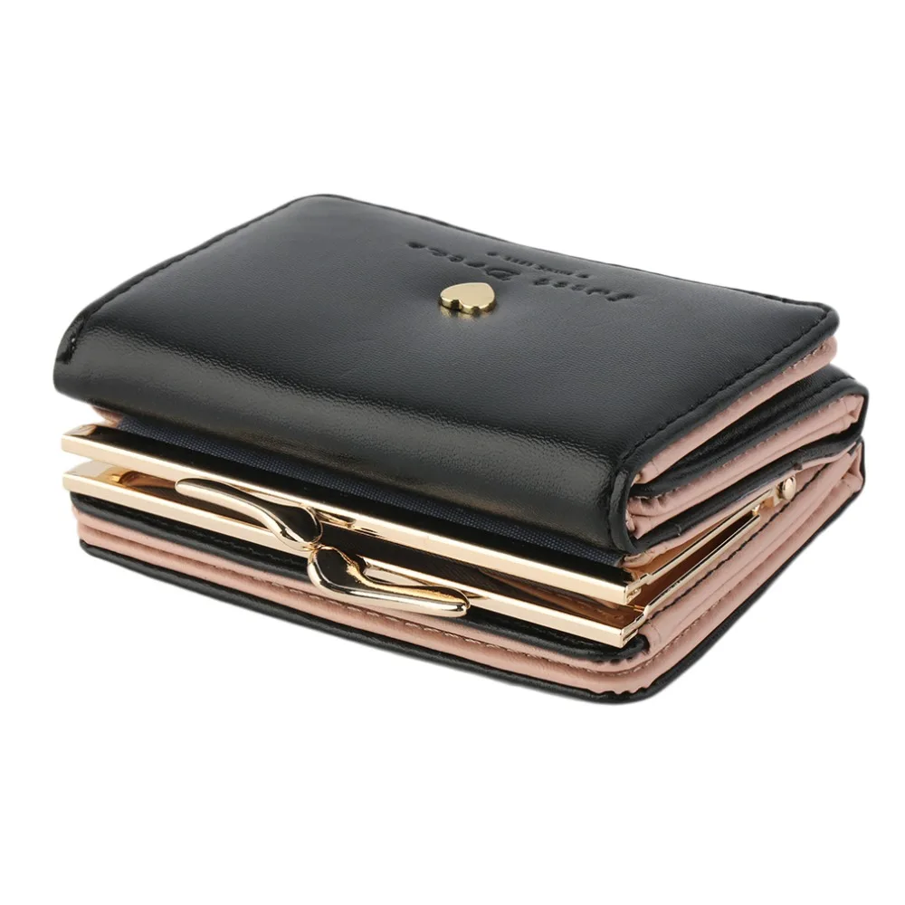 Women Mini PU Leather Wallets Snap Fastener Clutch Bifold Short Wallet Card Holder Small Female ...