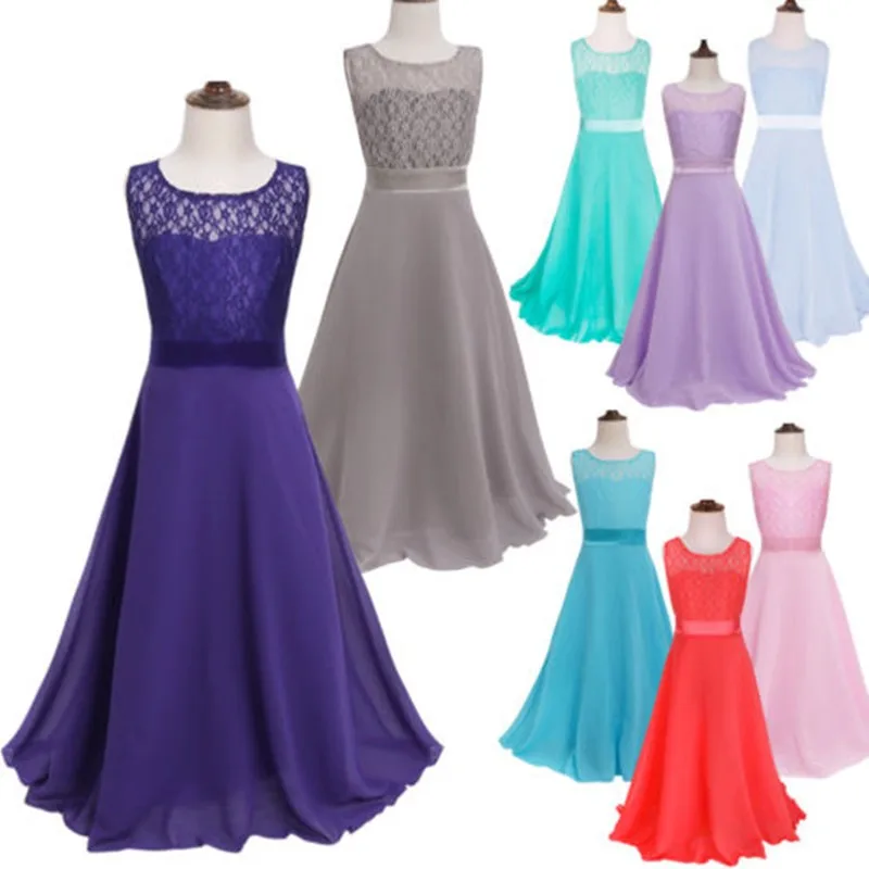 Кружевное шифоновое длинное платье принцессы для девочек, летнее праздничное платье для девочек, детская одежда, От 4 до 13 лет