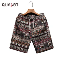 QUANBO летние популярные мужские пляжные шорты тонкие дышащие мужские льняные шорты быстросохнущие пляжные шорты с принтом большой размер 5XL