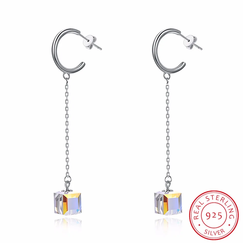 

LEKANI Fashion Jewelry Made with Swarovski Crystal Drop Earrings Real S925 Sterling Silver Diamonds Long Earrings for Women Gift