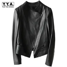 Новинка, зимние женские Короткие Куртки из натуральной кожи, байкерские ретро куртки с длинным рукавом, мотоциклетные облегающие Женские пальто размера плюс на молнии