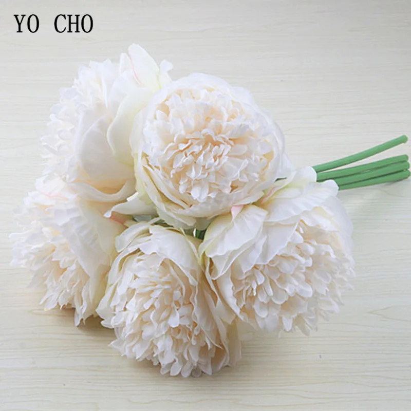 YO CHO 5 шт. большой пион искусственный Шелковый цветок Свадебный букет декоративный белый пион домашний дисплей поддельный цветок пакет сердце Пион розовая роза